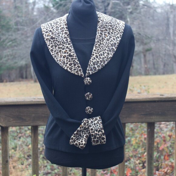 Vintage D. J. Summers Black and Gold Leopard Print Blazer Jacket - Medium - Picture 6 of 8